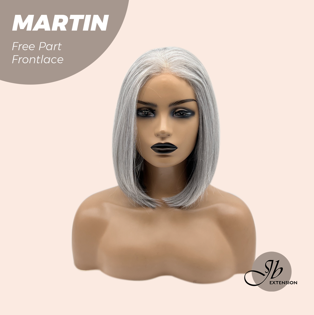 JBEXTENSION 12 Inches Bob Cut Grey 13X3 Lace Pre-Cut Free Part Frontlace Wig MARTIN