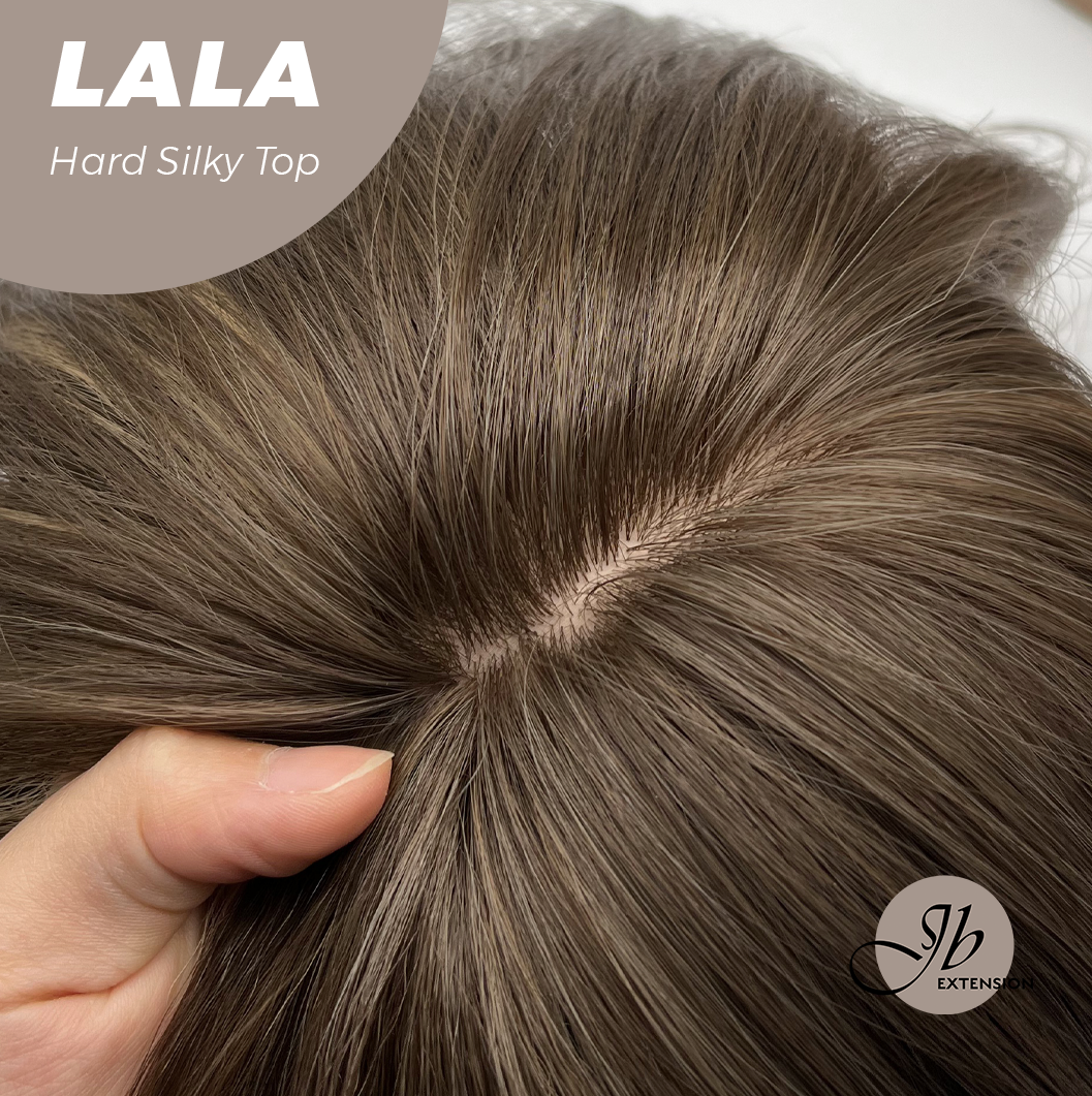 JBEXTENSION 25 Inches Scalpiana Brown with Blonde Highlight 3.5X4 Hard Silky Top Natural Scalp Effect Wig With Bangs LALA