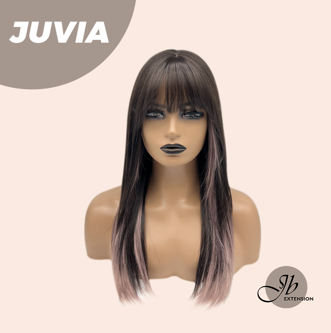 JBEXTENSION 22 Inches Straight Dark Brown with Purple Wig with Bangs JUVIA