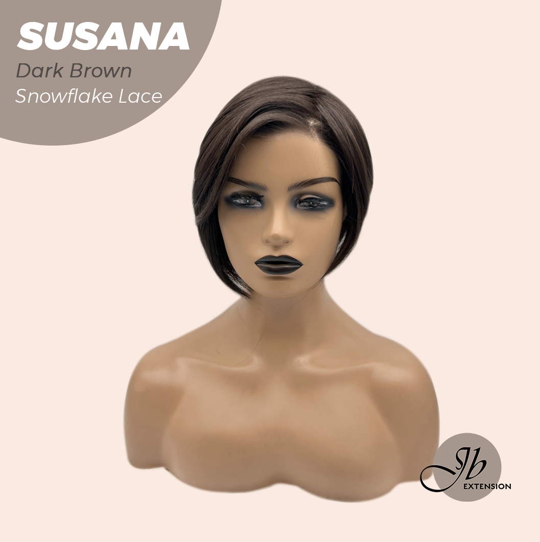 JBEXTENSION 9 Inches Dark Brown Pre-Cut Side Part Snowflake Lace Frontlace Glueless Wig SUSANA DARK BROWN【BENDY EAR TABS】