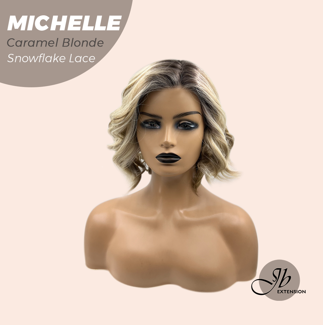 JBEXTENSION 10 Inches Caramel Blonde Pre-Cut Side Part Snowflake Lace Frontlace Glueless Wig MICHELLE CARAMEL BLONDE【BENDY EAR TABS】- M/L