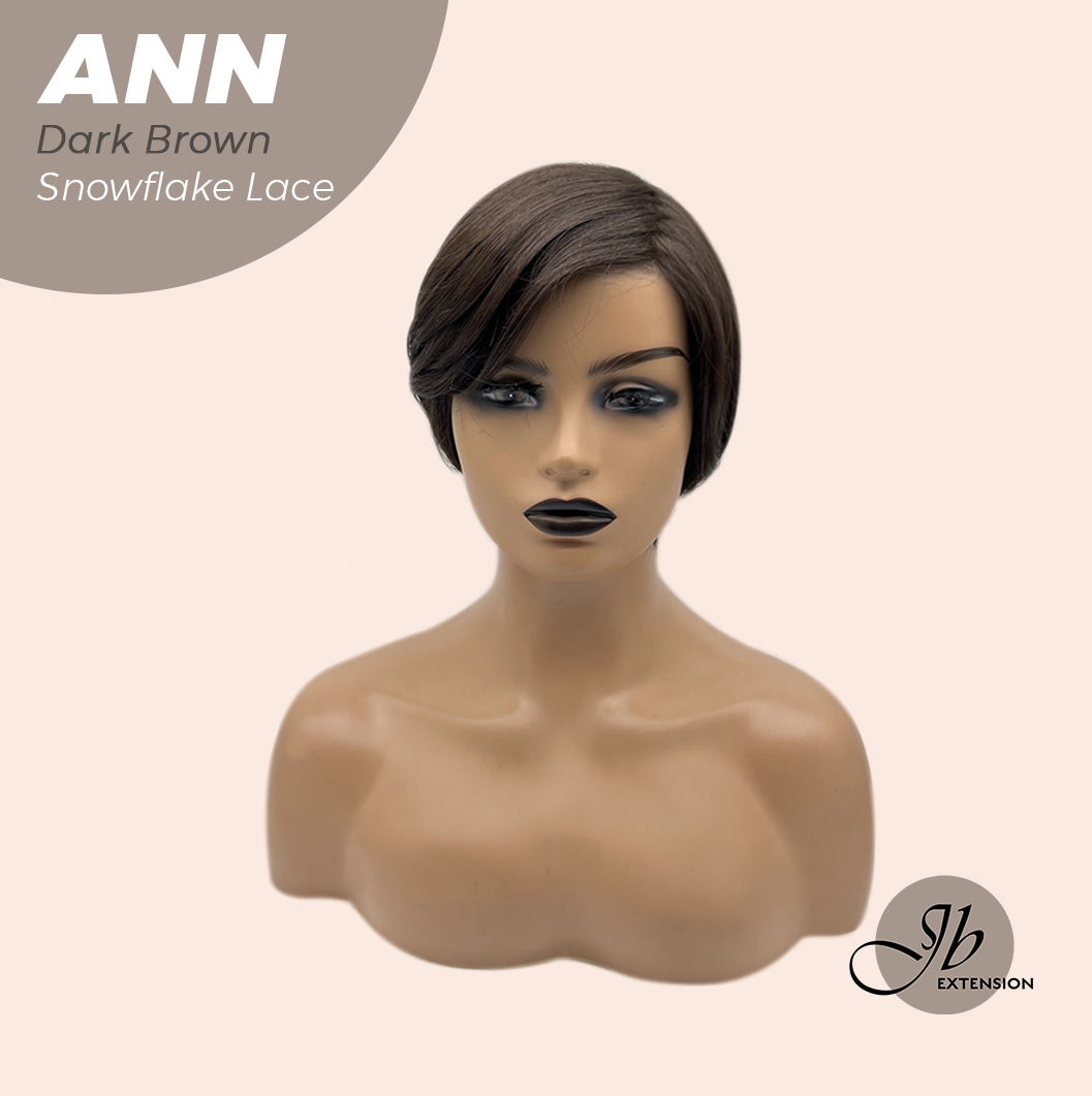 JBEXTENSION 10 Inches Dark Brown Pre-Cut Side Part Snowflake Lace Frontlace Glueless Wig ANN DARK BROWN【BENDY EAR TABS】