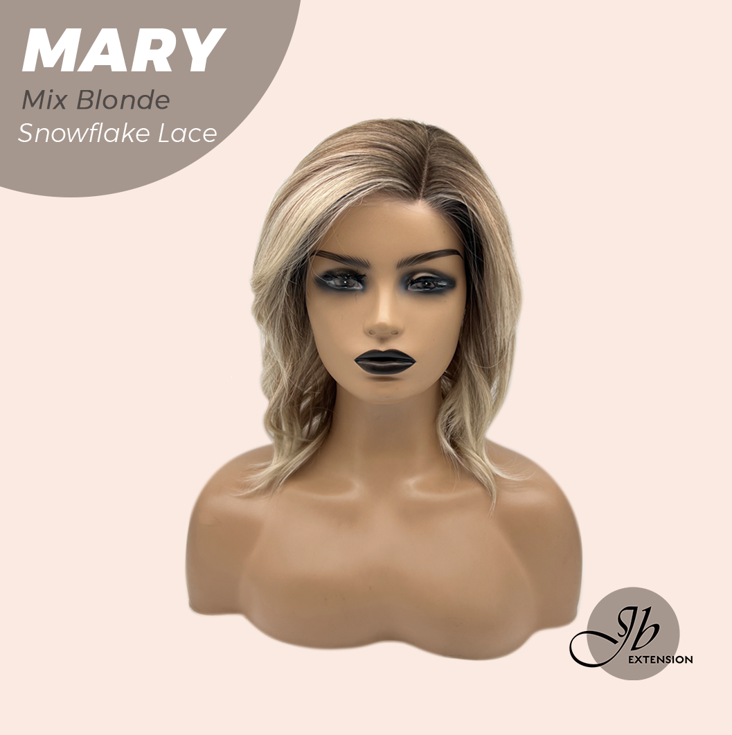 JBEXTENSION 14 Inches Mix Blonde Pre-Cut Side Part Snowflake Lace Frontlace Glueless Wig MARY MIX BLONDE【BENDY EAR TABS】