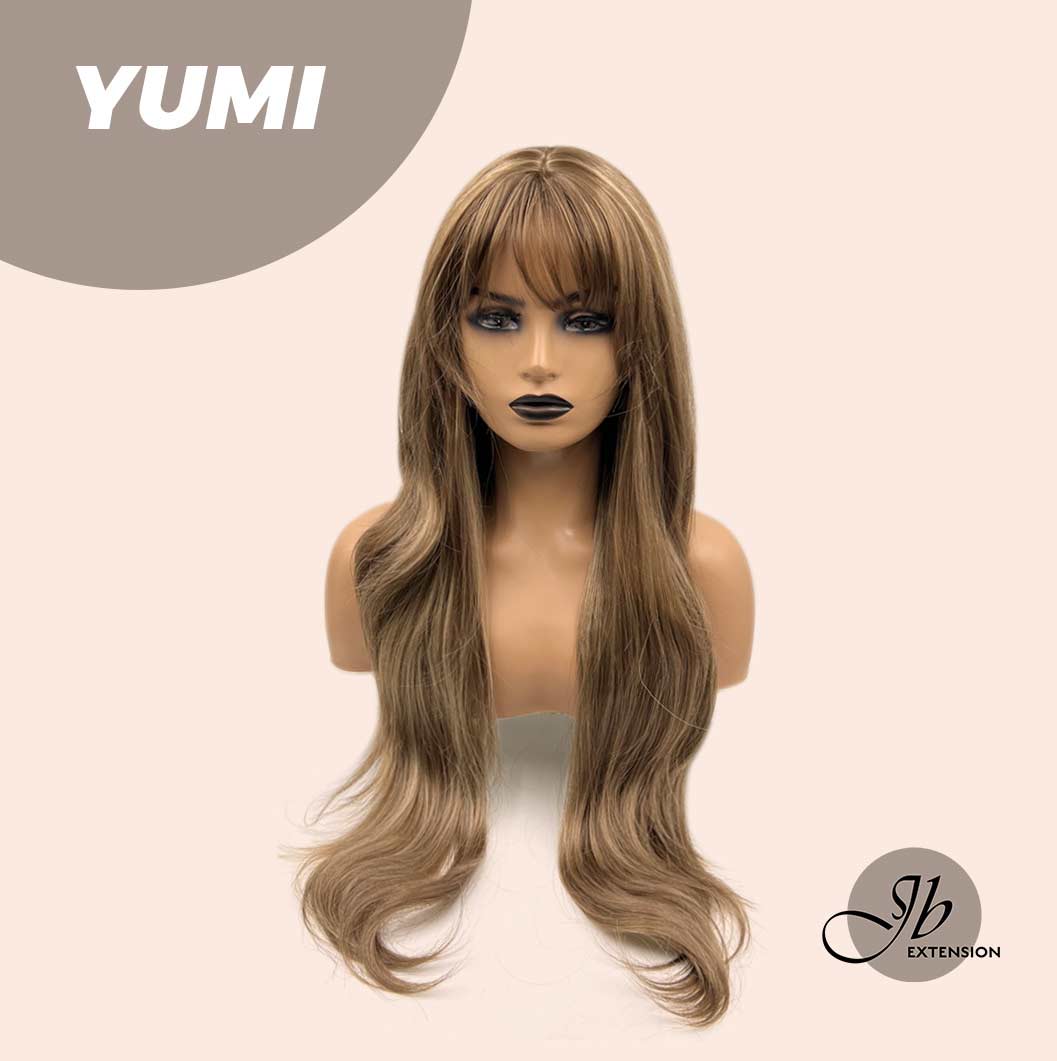 HOT OF SEASON - 30 Inches Long Light Brown With Highlight Wig With Bangs YUMI
