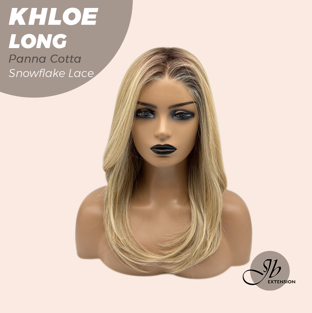 JBEXTENSION 18 Inches Panna Cotta Pre-Cut Snowflake Lace Frontlace Glueless Wig KHLOE LONG PANNA COTTA【PERMATEASE】【BENDY EAR TABS】