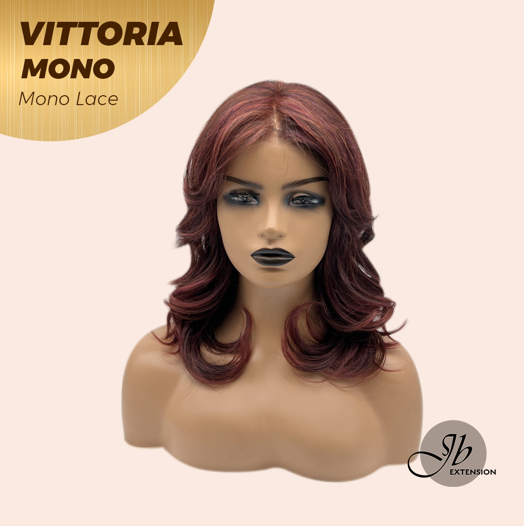 JBEXTENSION VITTORIA MONO Monofilament Handmade Wig 6X5 Full Monofilament Hand Tied Top Wig 16 Inches Dark Red Curly Mono Lace Wig With Anti-slip Silicone Strips Glueless Wig VITTORIA MONO【BENDY EAR TABS】
