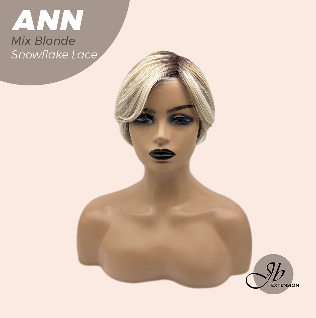 JBEXTENSION 10 Inches Mix Blonde Pre-Cut Side Part Snowflake Lace Frontlace Glueless Wig ANN MIX BLONDE【BENDY EAR TABS】