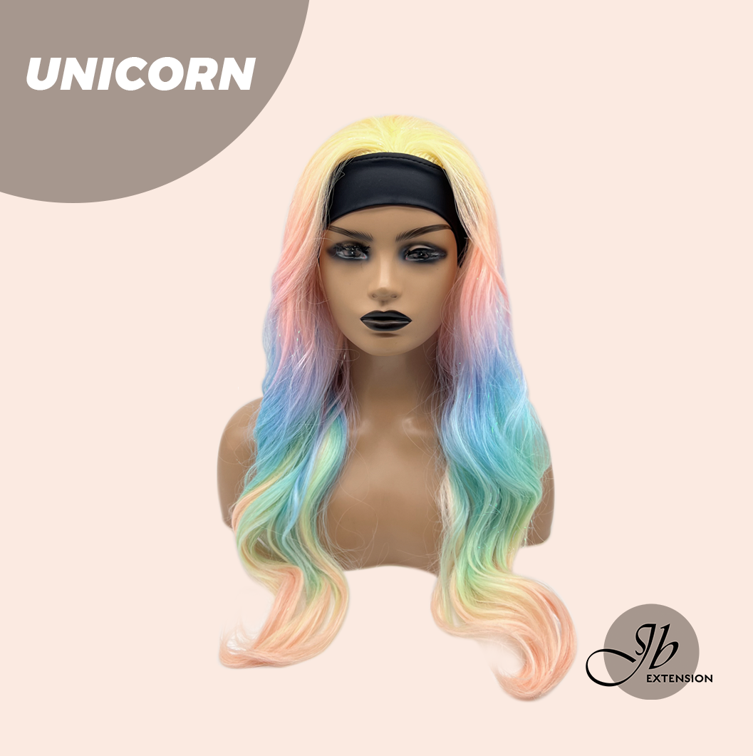 JBEXTENSION 26 Inches Curly Rainbow Color with Tinsel Halloween Style Headband Wig UNICORN