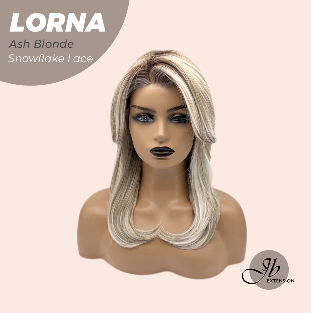 JBEXTENSION 18 Inches Ash Blonde Curly Pre-Cut Snowflake Lace Frontlace Glueless Wig LORNA SNOWFLAKE ASH BLONDE【PERMATEASE】【BENDY EAR TABS】