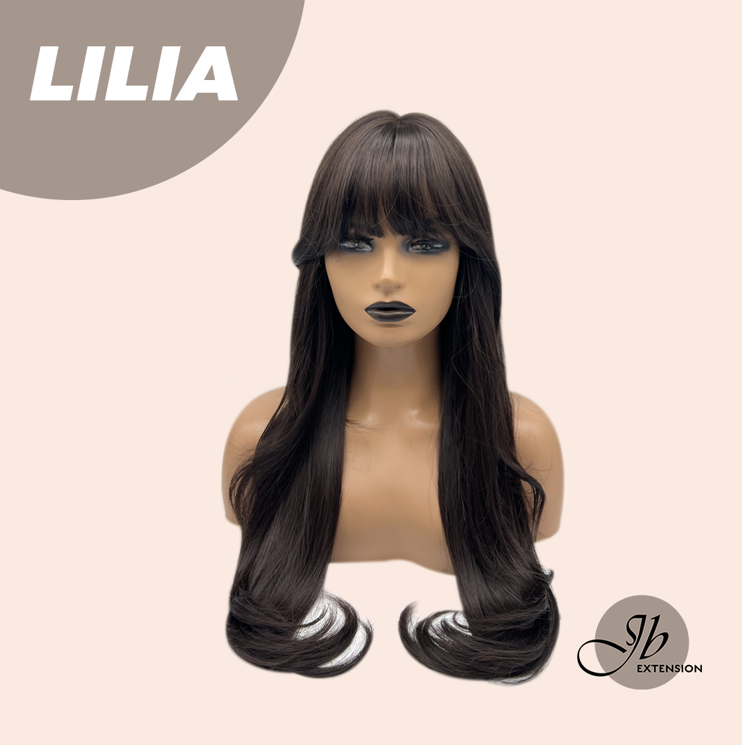 JBEXTENSION 26 Inches Long Curly Midnight Brown( Black/Brown) Wig with Bangs LILIA