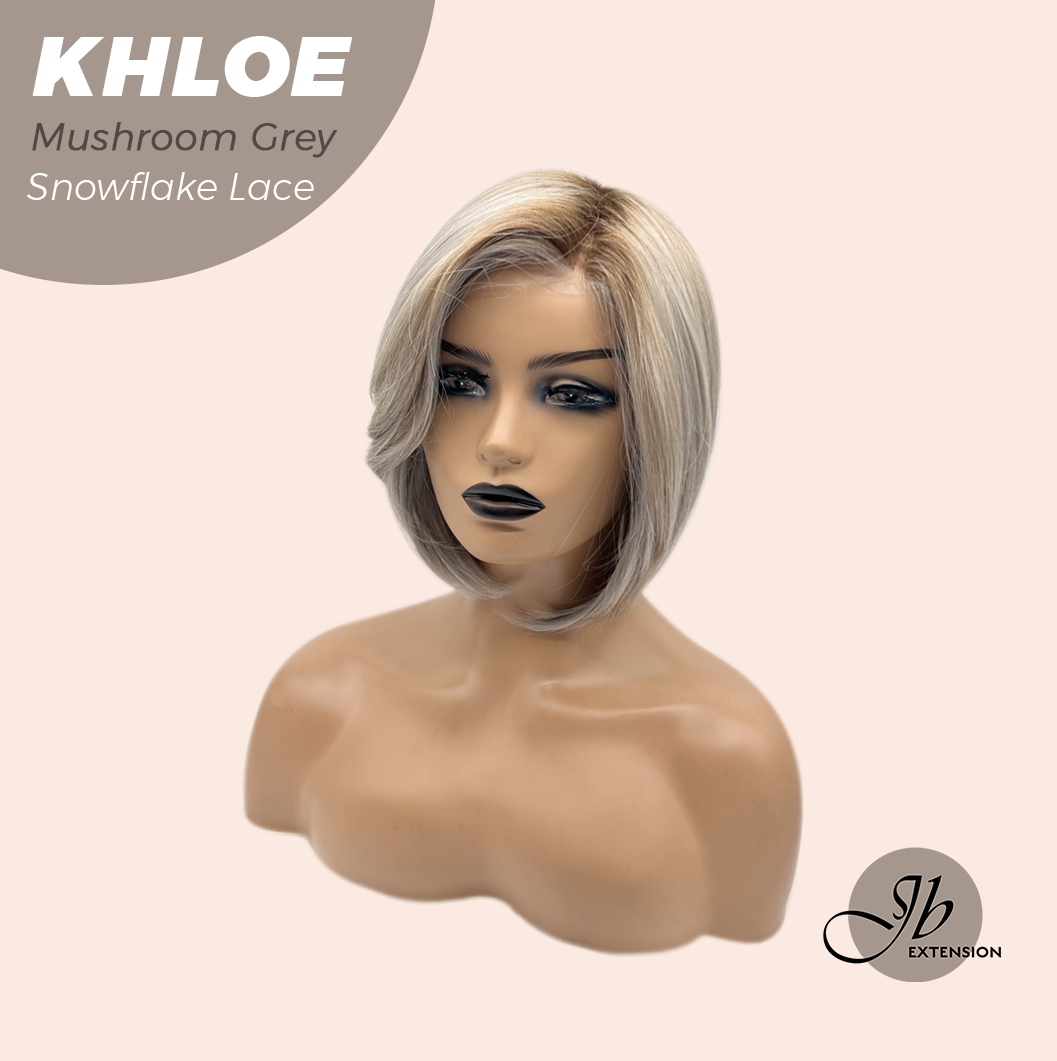 JBEXTENSION 12 Inches Bob Cut Mushroom Grey Pre-Cut Snowflake Lace Frontlace Glueless Wig KHLOE MUSHROOM GREY【PERMATEASE】【BENDY EAR TABS】