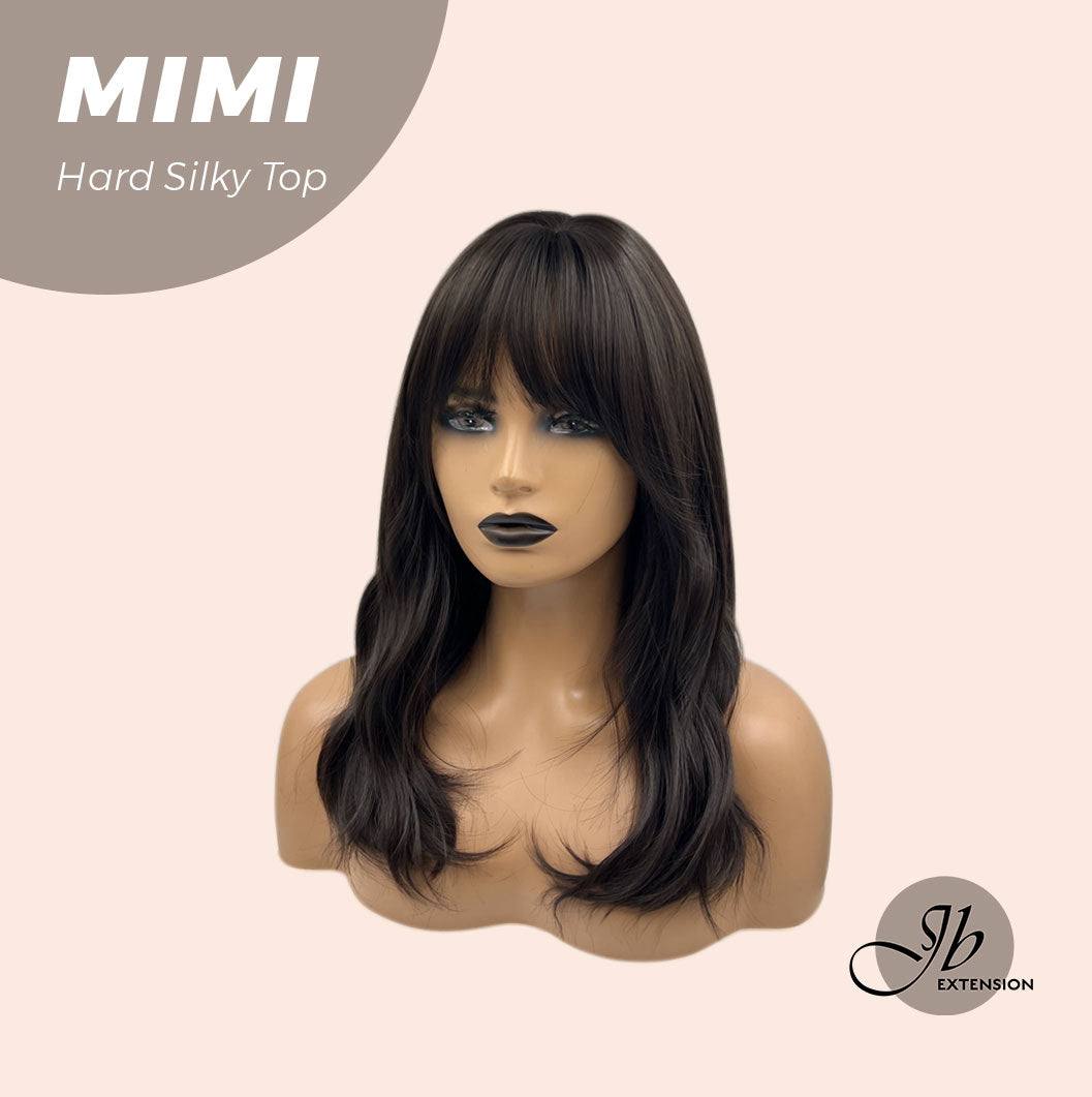 JBEXTENSION 16 Inches Scalpiana 3.5X4 Hard Silky Top Natural Scalp Effect Midnight Brown(Black/Brown) Body Wave Wig With Bangs Wig MIMI SILK TOP