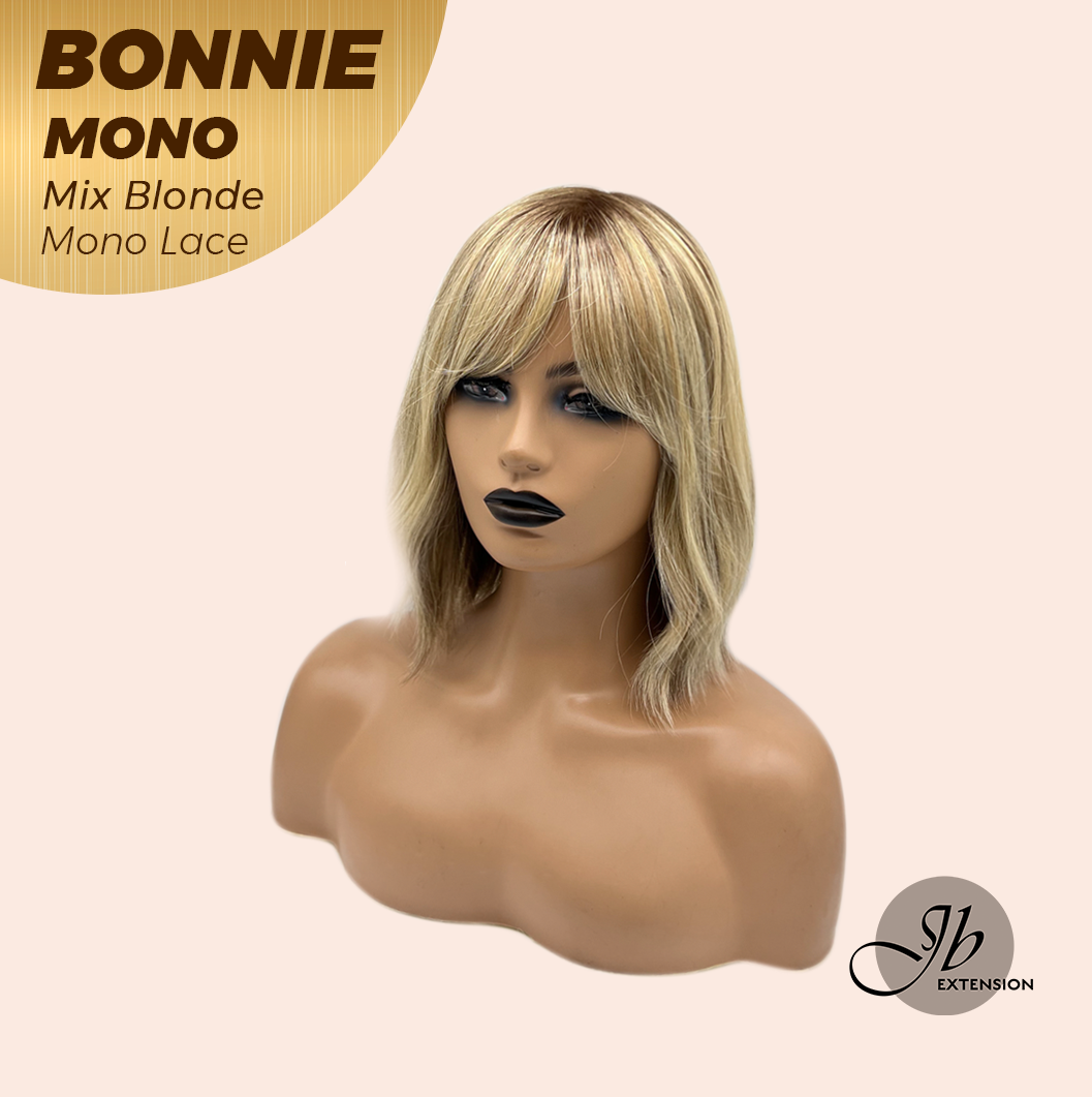 [PRE-ORDER] HOT OF SEASON - BONNIE MONO MIX BLONDE Full Monofilament Handmade Full Lace Full Hand Tied Wig 12 Inches Mix Blonde With Dark Root Mono Lace Handmade Futura Fiber Glueless Wig BONNIE MONO MIX BLONDE【BENDY EAR TABS】