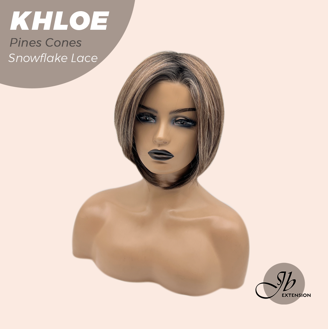 JBEXTENSION 12 Inches Bob Cut Pine Cones Pre-Cut Snowflake Lace Frontlace Glueless Wig KHLOE PINE CONES【PERMATEASE】【BENDY EAR TABS】