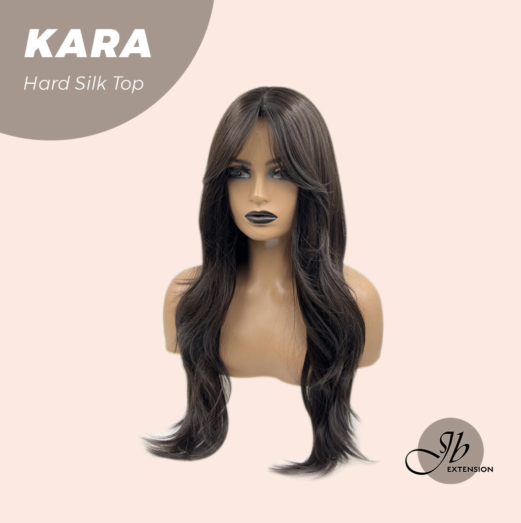 JBEXTENSION 26 Inches Scalpiana Tea Black Darkest Brown Curly 3.5X4 Hard Silky Top Natural Scalp Effect Wig KARA