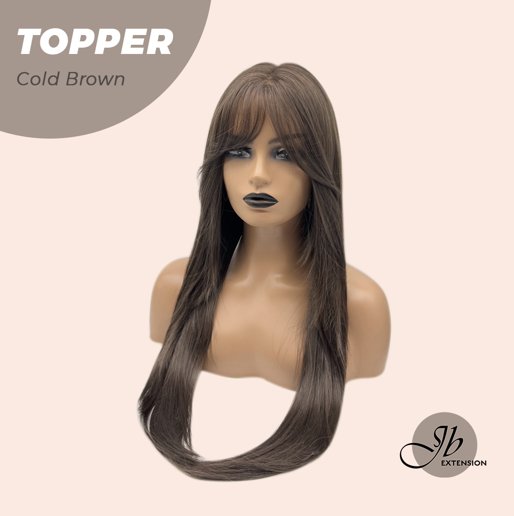 JBEXTENSION 28 Inches T Part Pre-Cut Frontlace Topper Clip in Synthetic Fiber Long Straight Topper Hair Piece Hair with Bangs for Women Clip in Top Crown Hair Clip on Toupee Hairpiece for Slight Hair Loss/Thinning Hair