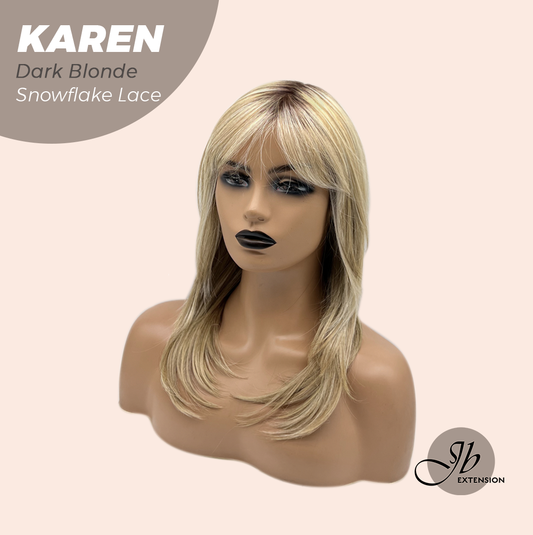 JBEXTENSION 18 Inches Dark Blonde Pre-Cut T Part Snowflake Lace Frontlace Glueless Wig KAREN DARK BLONDE【BENDY EAR TABS】