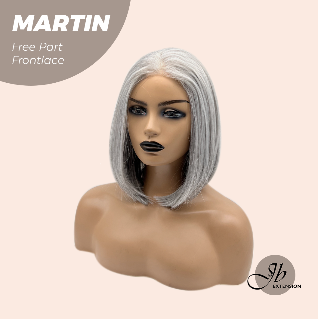 JBEXTENSION 12 Inches Bob Cut Grey 13X3 Lace Pre-Cut Free Part Frontlace Wig MARTIN