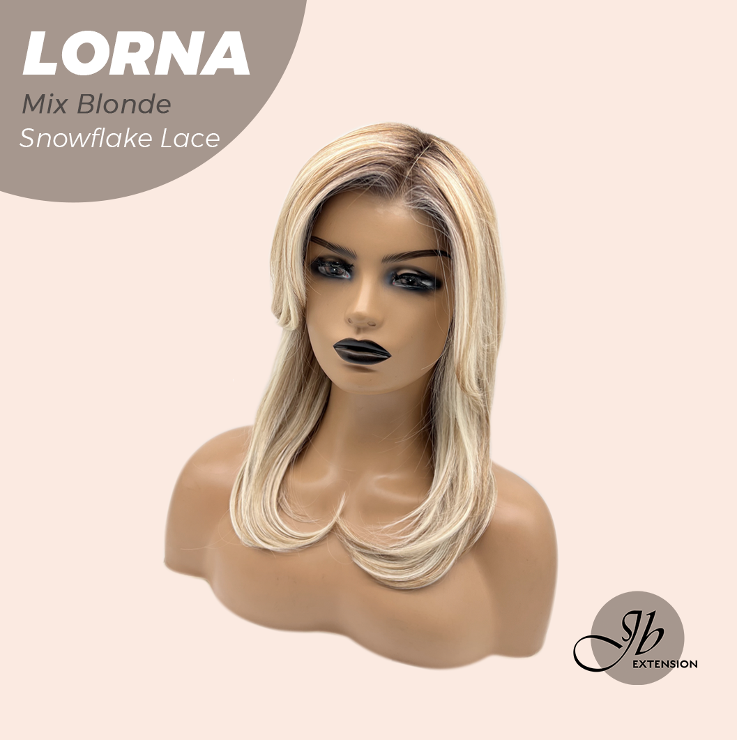 JBEXTENSION 18 Inches Mix Blonde Curly Pre-Cut Snowflake Lace Frontlace Glueless Wig LORNA SNOWFLAKE MIX BLONDE【PERMATEASE】【BENDY EAR TABS】