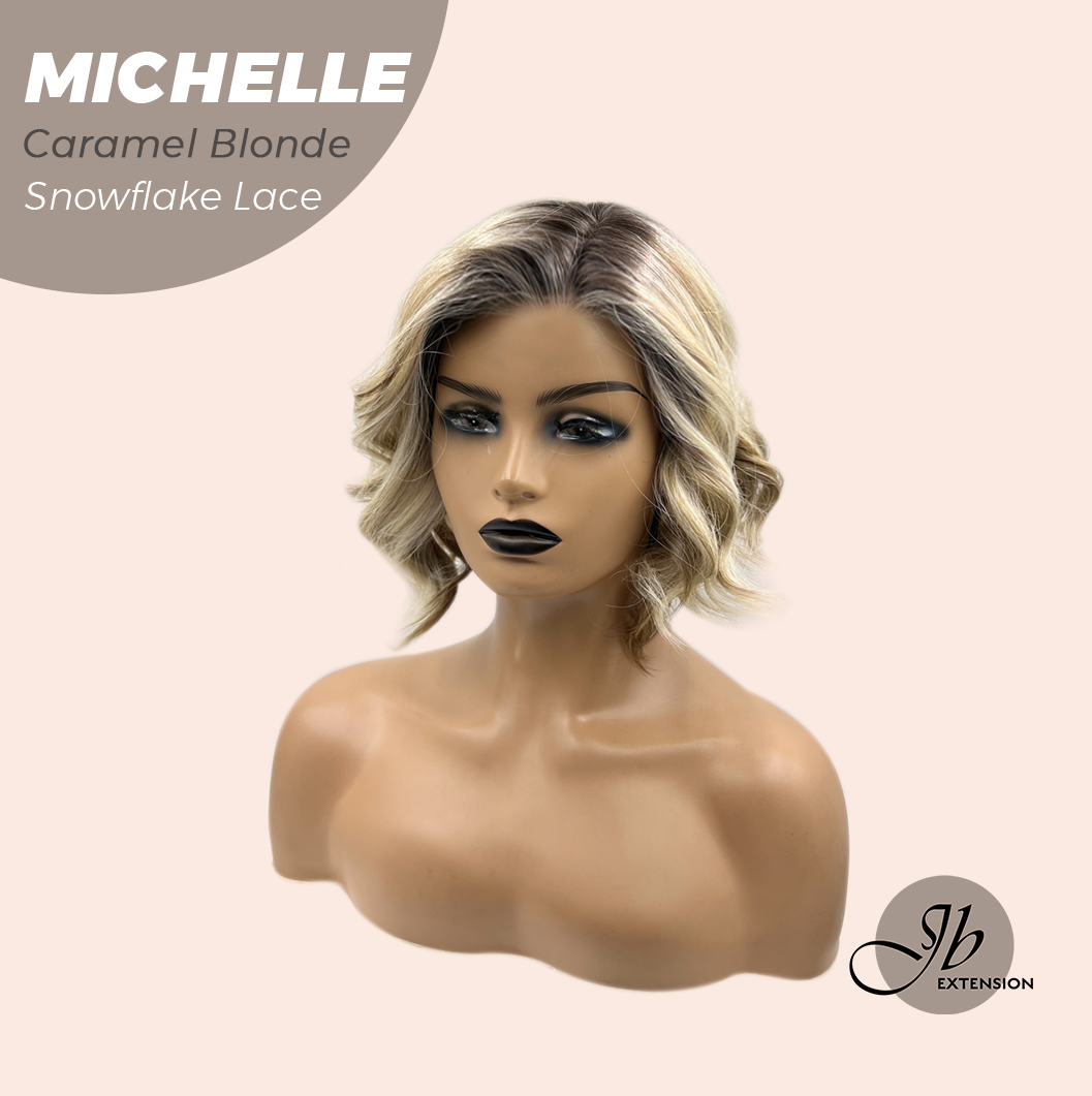 [PRE-ORDER] JBEXTENSION 10 Inches Caramel Blonde Pre-Cut Side Part Snowflake Lace Frontlace Glueless Wig MICHELLE CARAMEL BLONDE【BENDY EAR TABS】- S/M