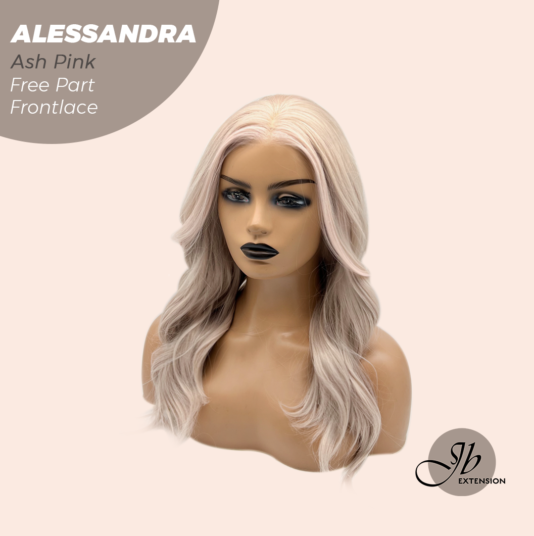 JBEXTENSION 20 Inches Ash Pink Curly Fiber X, Tangle Less Pre-Cut Free Part Frontlae Glueless Wig ALESSANDRA ASH PINK