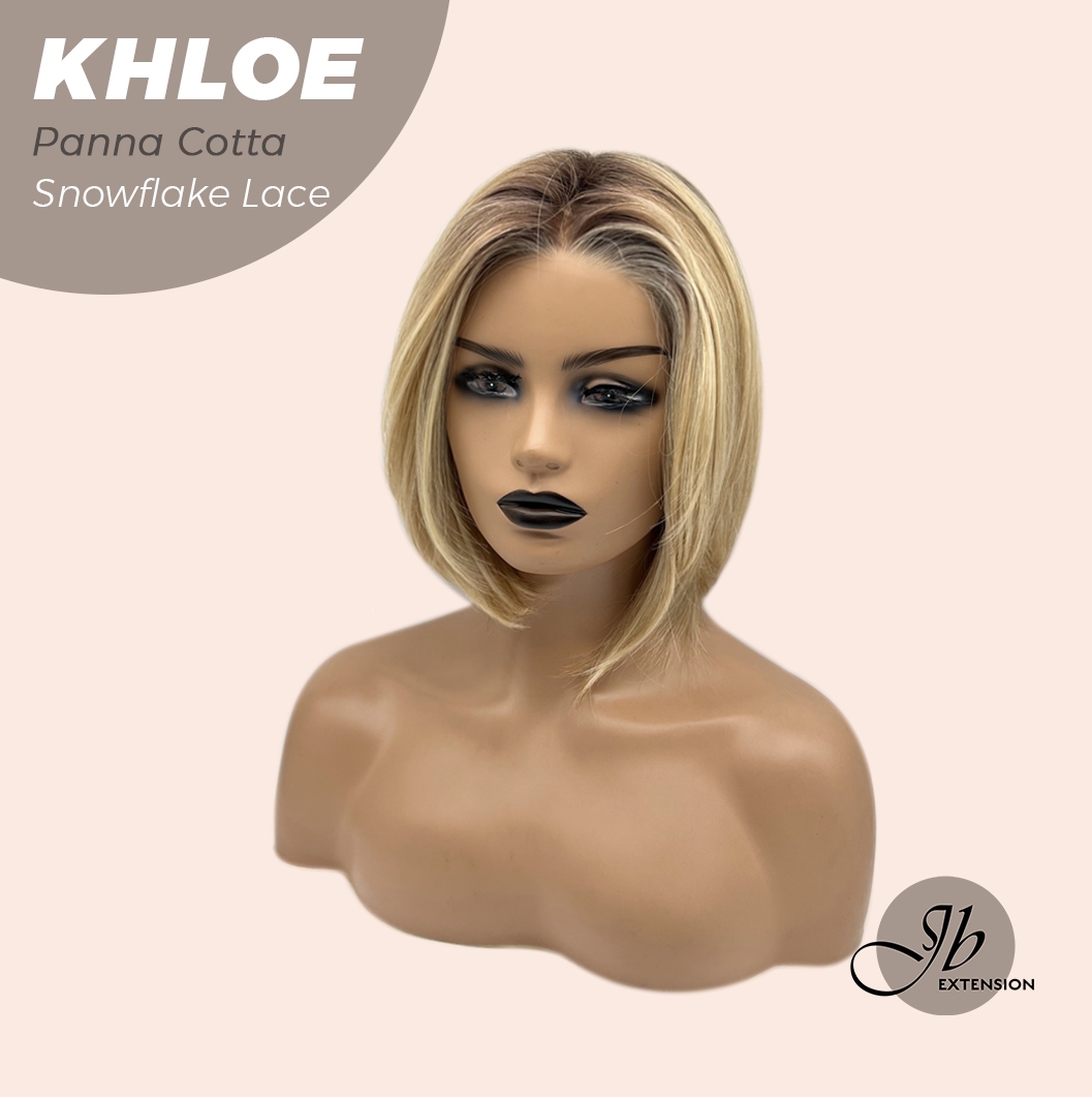 JBEXTENSION 12 Inches Bob Cut Panna Cotta Pre-Cut Snowflake Lace Frontlace Glueless Wig KHLOE PANNA COTTA【PERMATEASE】【BENDY EAR TABS】