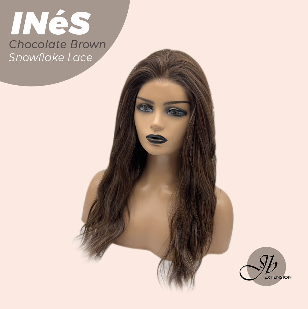JBEXTENSION 22 Inches Chocolate Brown Pre-Cut Snowflake Lace Frontlace Glueless Wig INéS CHOCOLATE BROWN【PERMATEASE】【BENDY EAR TABS】- M/L