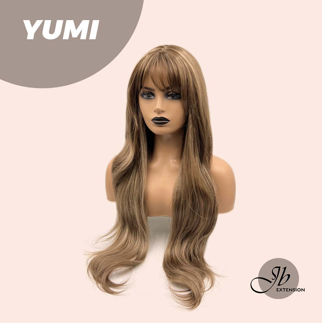 HOT OF SEASON - 30 Inches Long Light Brown With Highlight Wig With Bangs YUMI