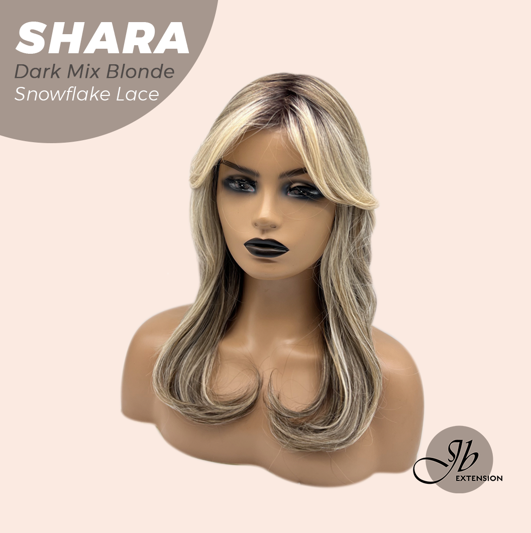 [PRE-ORDER] JBEXTENSION 17 Inches Curly Dark Mix Blonde Pre-Cut T Part Snowflake Lace Frontlace Glueless Wig SHARA DARK MIX BLONDE【BENDY EAR TABS】