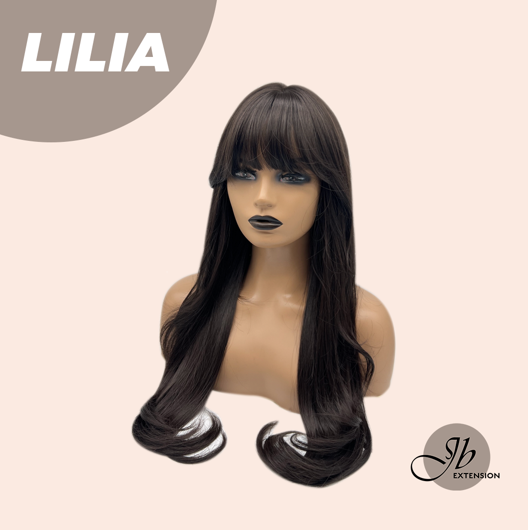 JBEXTENSION 26 Inches Long Curly Midnight Brown( Black/Brown) Wig with Bangs LILIA