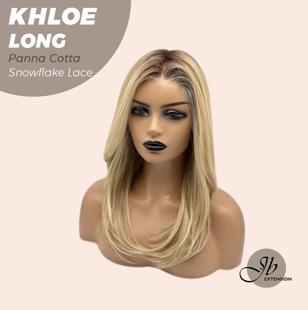 JBEXTENSION 18 Inches Panna Cotta Pre-Cut Snowflake Lace Frontlace Glueless Wig KHLOE LONG PANNA COTTA【PERMATEASE】【BENDY EAR TABS】