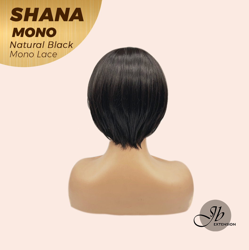 JBEXTENSION SHANA MONO Monofilament Handmade Wig 6X5 Full Monofilament Hand Tied Top Wig 10 Inches Natural Black Mono Lace Handmade Futura Fiber Wig With Anti-slip Silicone Strips Glueless Wig SHANA MONO NATURAL BLACK【BENDY EAR TABS】