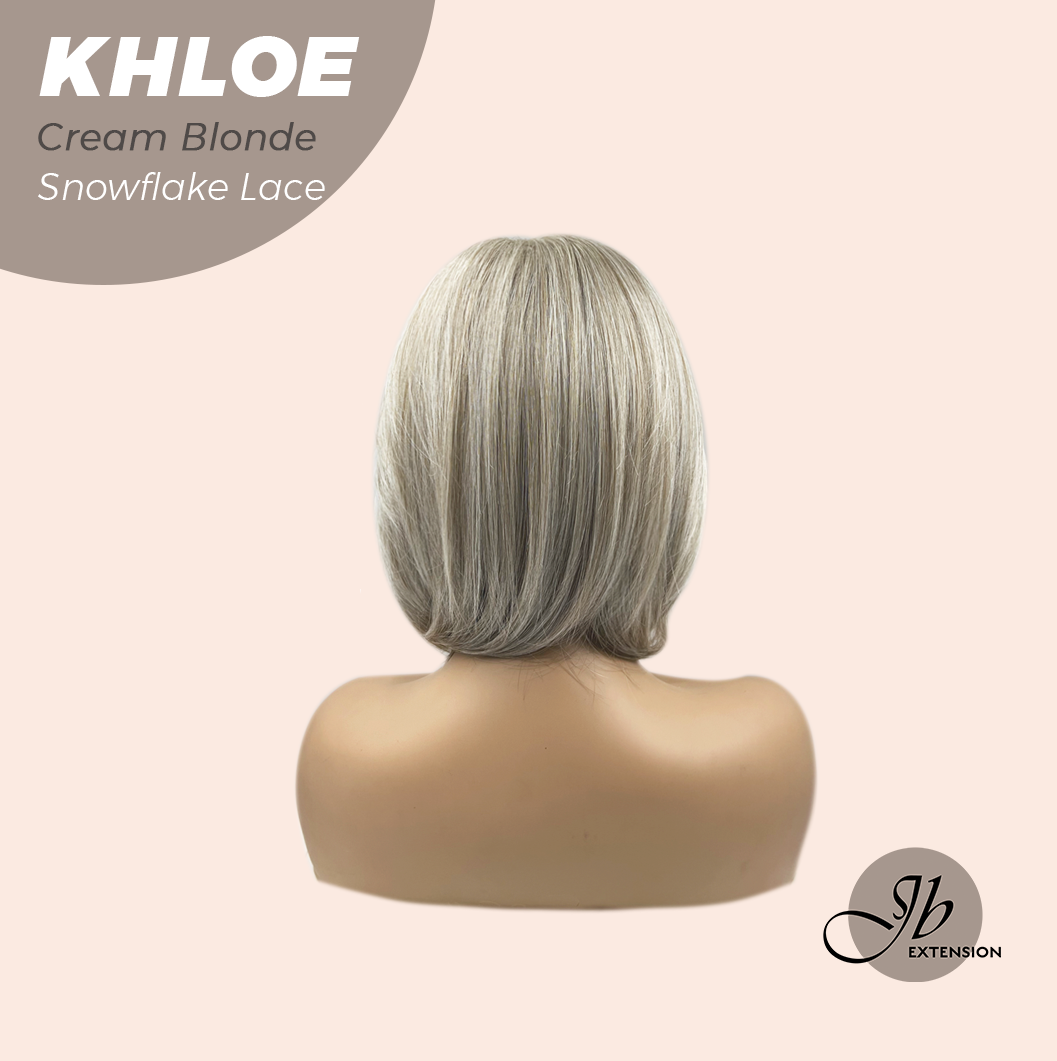 JBEXTENSION 12 Inches Bob Cut Cream Blonde Pre-Cut Snowflake Lace Frontlace Glueless Wig KHLOE CREAM BLONDE【PERMATEASE】【BENDY EAR TABS】- S/M