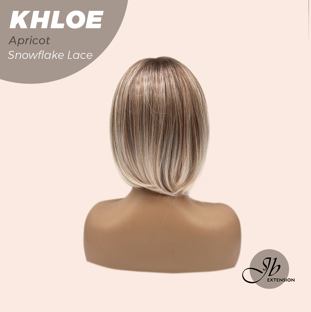 JBEXTENSION 12 Inches Bob Cut Apricot Pre-Cut Snowflake Lace Frontlace Glueless Wig KHLOE APRICOT【PERMATEASE】【BENDY EAR TABS】- M/L
