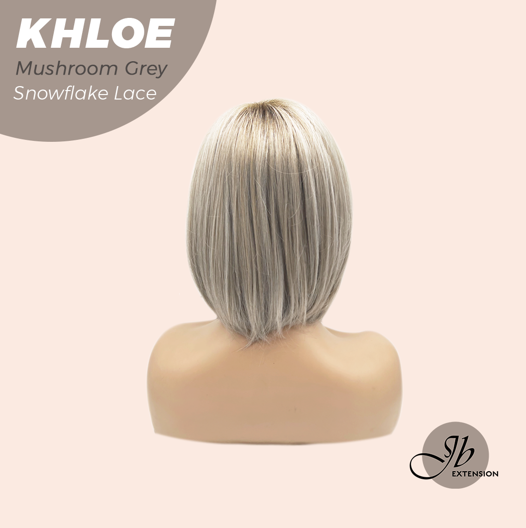 JBEXTENSION 12 Inches Bob Cut Mushroom Grey Pre-Cut Snowflake Lace Frontlace Glueless Wig KHLOE MUSHROOM GREY【PERMATEASE】【BENDY EAR TABS】