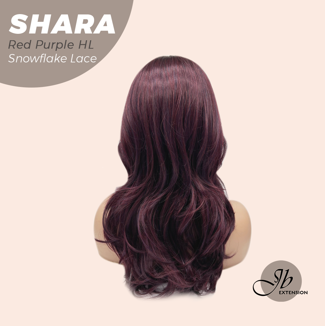 [PRE-ORDER] JBEXTENSION 17 Inches Curly Red Purple Highlight Pre-Cut T Part Snowflake Lace Frontlace Glueless Wig SHARA RED PURPLE HIGHLIGHT【BENDY EAR TABS】