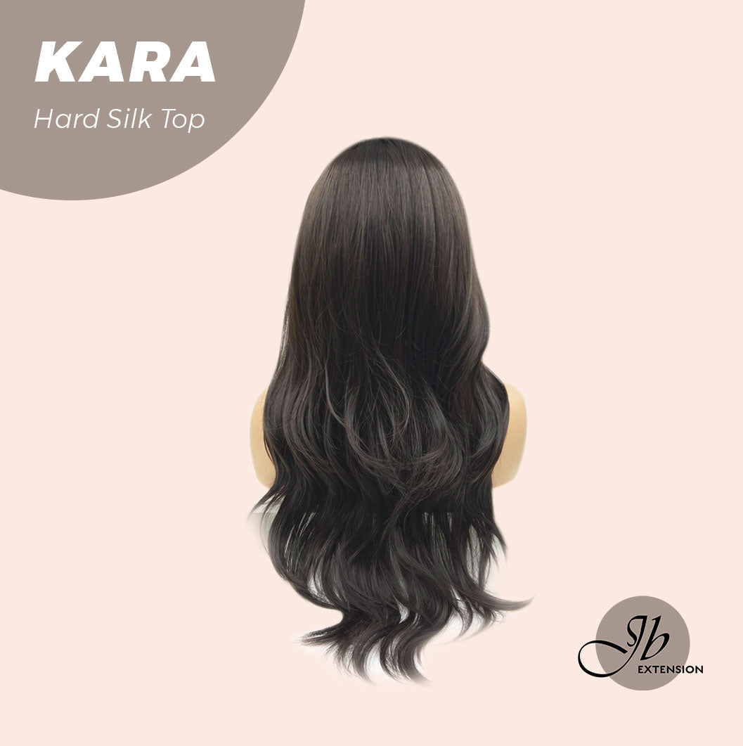 JBEXTENSION 26 Inches Scalpiana Tea Black Darkest Brown Curly 3.5X4 Hard Silky Top Natural Scalp Effect Wig KARA