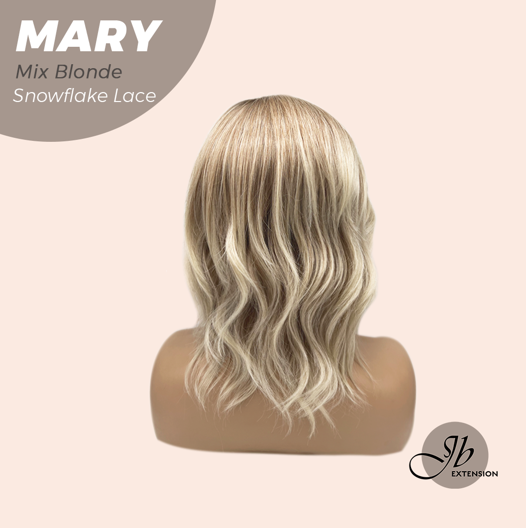 JBEXTENSION 14 Inches Mix Blonde Pre-Cut Side Part Snowflake Lace Frontlace Glueless Wig MARY MIX BLONDE【BENDY EAR TABS】