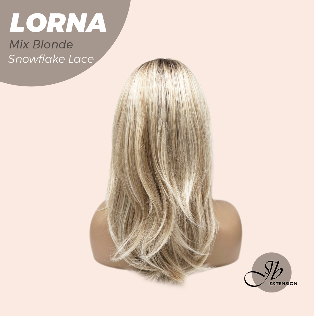 JBEXTENSION 18 Inches Mix Blonde Curly Pre-Cut Snowflake Lace Frontlace Glueless Wig LORNA SNOWFLAKE MIX BLONDE【PERMATEASE】【BENDY EAR TABS】