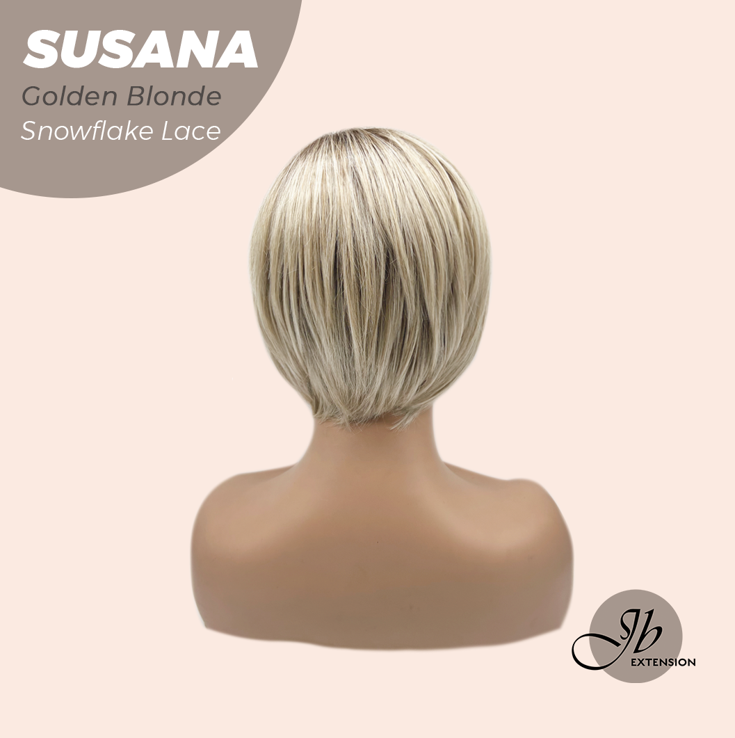 JBEXTENSION 9 Inches Golden Blonde Pre-Cut Side Part Snowflake Lace Frontlace Glueless Wig SUSANA GOLDEN BLONDE【BENDY EAR TABS】
