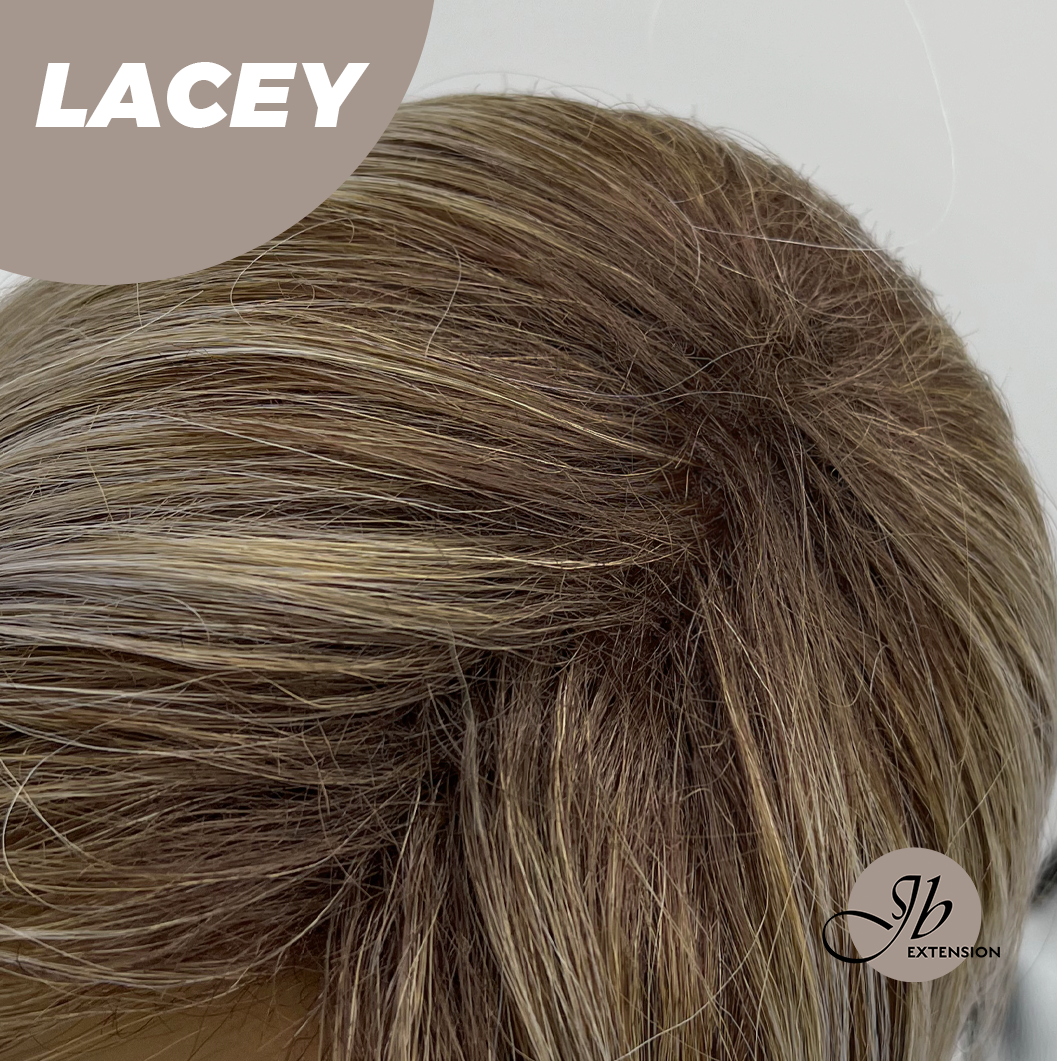 JBEXTENSION 18 Inches Curly Mix Grey Wig with Dark Root Women Fashion Full Machine Wig LACEY【PLUS PERMATEASE】【BENDY EAR TABS】