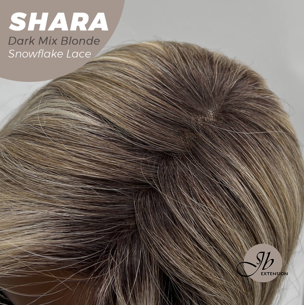 [PRE-ORDER] JBEXTENSION 17 Inches Curly Dark Mix Blonde Pre-Cut T Part Snowflake Lace Frontlace Glueless Wig SHARA DARK MIX BLONDE【BENDY EAR TABS】
