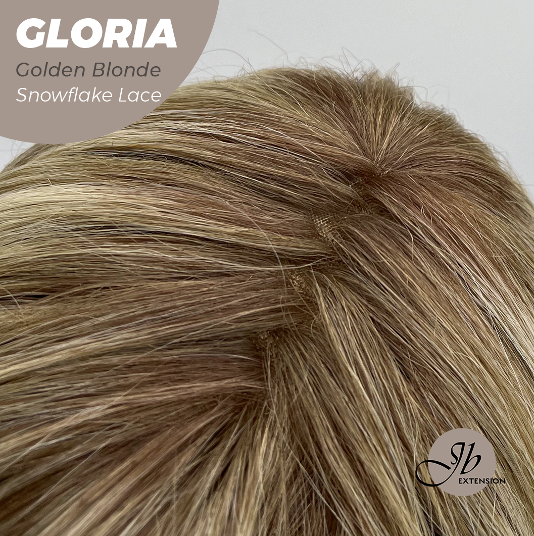 JBEXTENSION 14 Inches Curly Golden Blonde Wig with Bangs Pre-Cut T Part Snowflake Lace Frontlace Glueless Wig GLORIA GOLDEN BLONDE