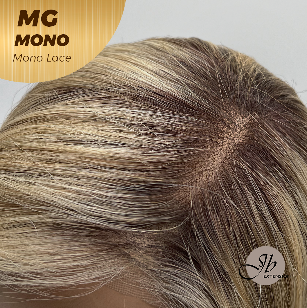 JBEXTENSION MG MONO Monofilament Handmade Wig 6X5 Full Monofilament Hand Tied Top Wig 12 Inches Dark Blonde Mono Lace Wig With Anti-slip Silicone Strips Glueless Wig MG MONO【BENDY EAR TABS】