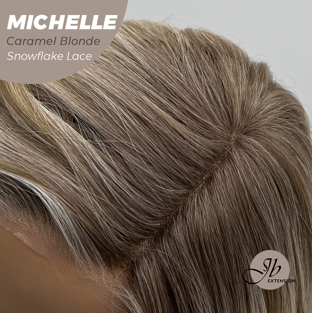 JBEXTENSION 10 Inches Caramel Blonde Pre-Cut Side Part Snowflake Lace Frontlace Glueless Wig MICHELLE CARAMEL BLONDE【BENDY EAR TABS】- M/L