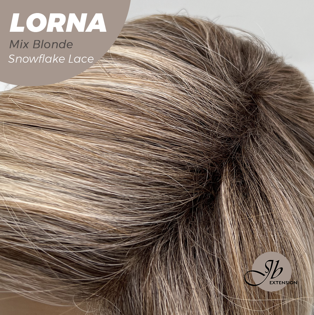 JBEXTENSION 18 Inches Mix Blonde Curly Pre-Cut Snowflake Lace Frontlace Glueless Wig LORNA SNOWFLAKE MIX BLONDE【PERMATEASE】【BENDY EAR TABS】