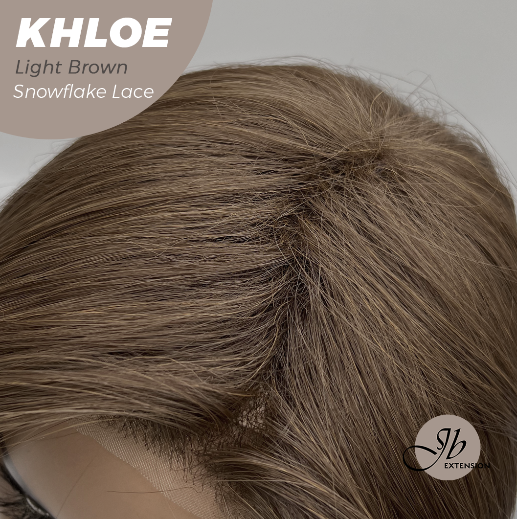 JBEXTENSION 12 Inches Bob Cut Light Brown Pre-Cut Snowflake Lace Frontlace Glueless Wig KHLOE LIGHT BROWN【PERMATEASE】【BENDY EAR TABS】- M/L
