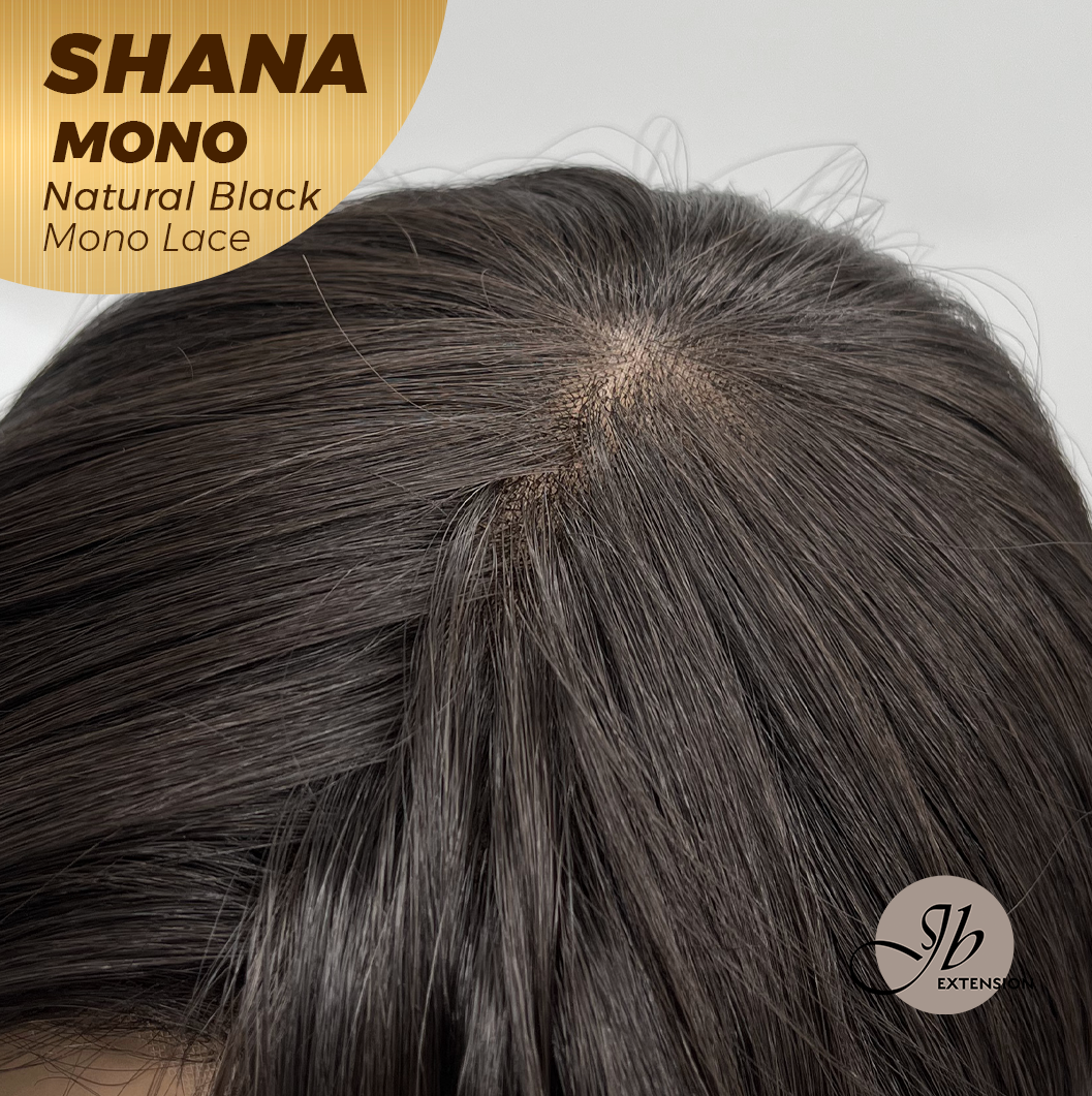 JBEXTENSION SHANA MONO Monofilament Handmade Wig 6X5 Full Monofilament Hand Tied Top Wig 10 Inches Natural Black Mono Lace Handmade Futura Fiber Wig With Anti-slip Silicone Strips Glueless Wig SHANA MONO NATURAL BLACK【BENDY EAR TABS】