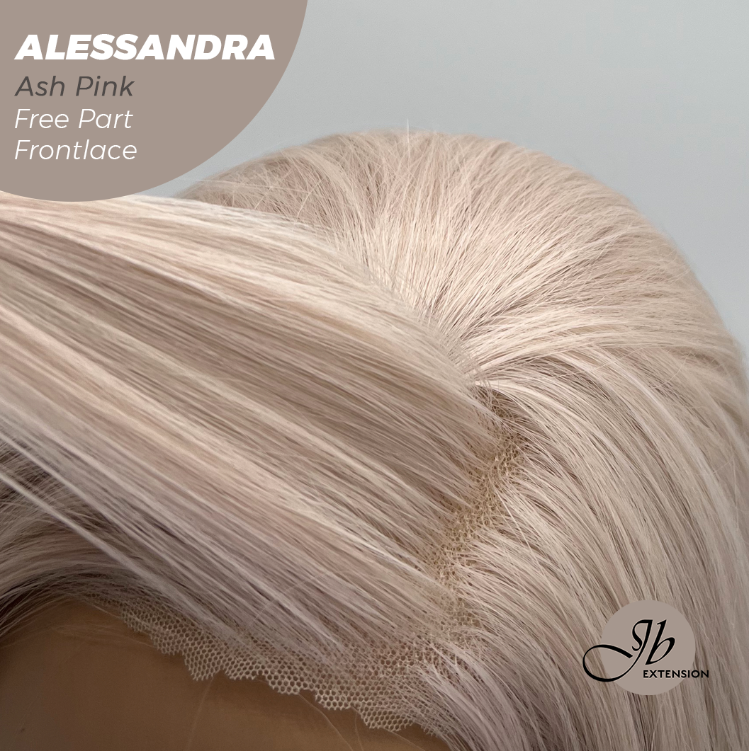 JBEXTENSION 20 Inches Ash Pink Curly Fiber X, Tangle Less Pre-Cut Free Part Frontlae Glueless Wig ALESSANDRA ASH PINK