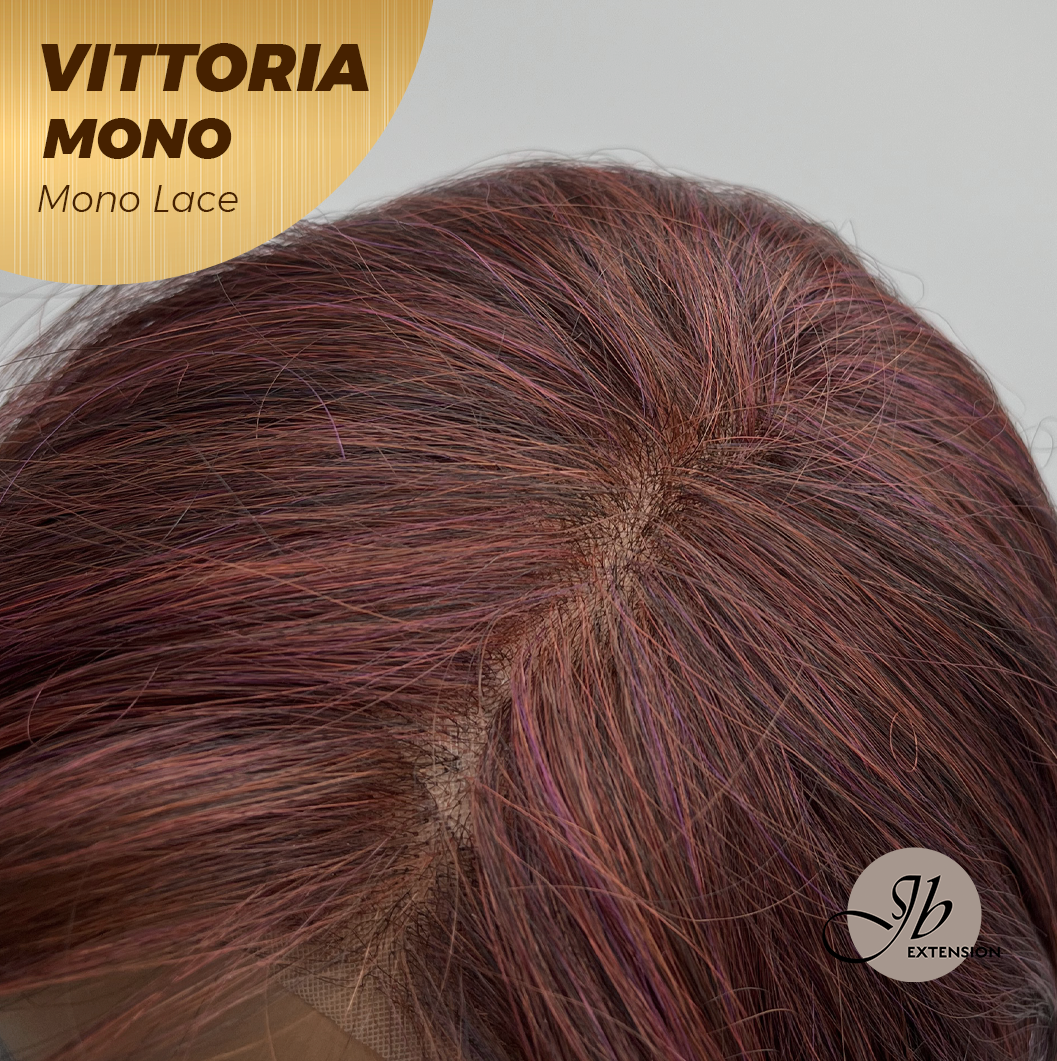 JBEXTENSION VITTORIA MONO Monofilament Handmade Wig 6X5 Full Monofilament Hand Tied Top Wig 16 Inches Dark Red Curly Mono Lace Wig With Anti-slip Silicone Strips Glueless Wig VITTORIA MONO【BENDY EAR TABS】